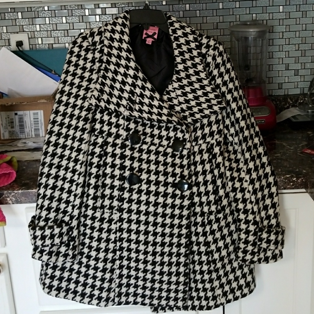 Scooter Brown Winter Pea Coat! Houndstooth!